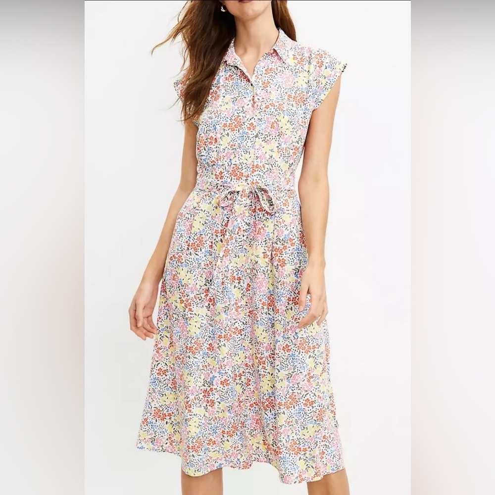 LOFT Multicolor Floral Pocket Midi Shirtdress